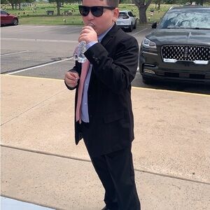 Izod Black Suit with Light Blue Button Down Shirt